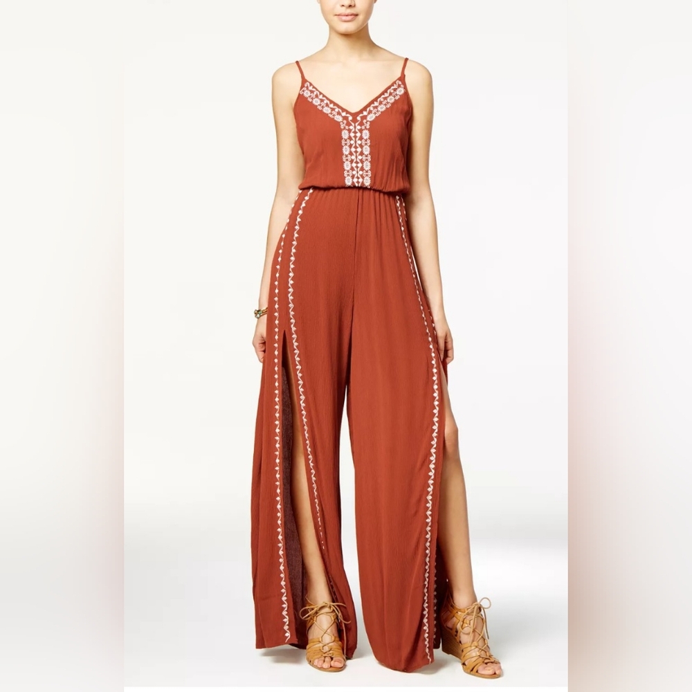 Junior's/Women's Juniors' Embroidered Slit-Leg Jumpsuit, Sz. M. - Picture 1 of 2